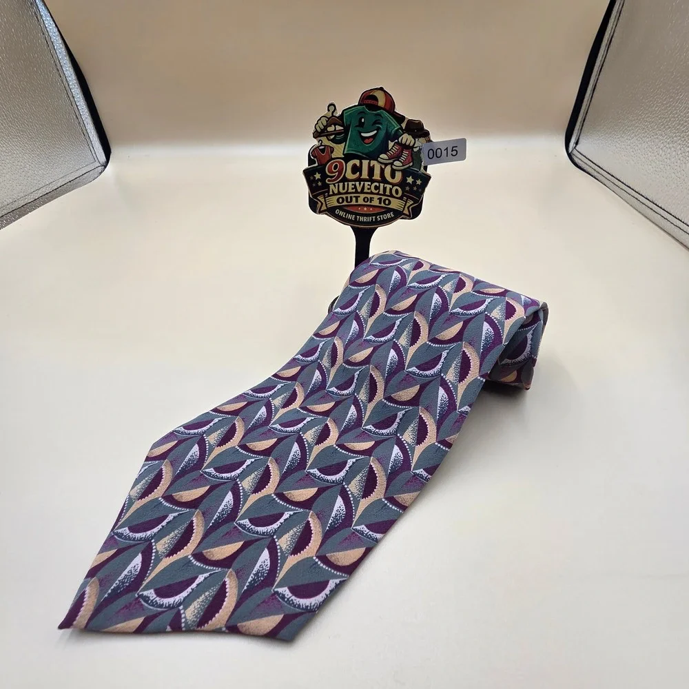 Hunting Horn J Riggins Mens Silk Tie Purple Grey Geometric Abstract Made in USA